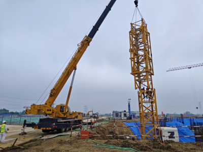 中國(guó)能源建設(shè)集團(tuán)安徽電力建設(shè)第二工程 工程建設(shè) 六安電廠#1機(jī)組鍋爐固定端10t塔吊順利安裝